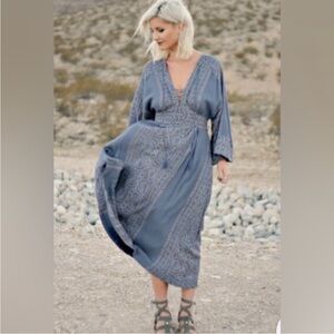 Free People Dress S Blue Boho Milkmaid Romantic Cosplay MIDI RENfaire Cottagecor
